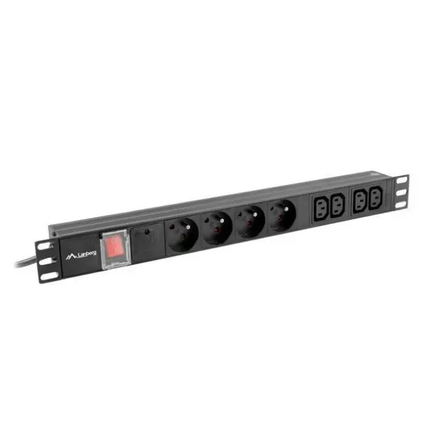 Lanberg Πολύμπριζο Ασφαλείας 4x Schuko & 4x IEC C13 2m Black (PDU-04E04I-0200-IEC-BK)