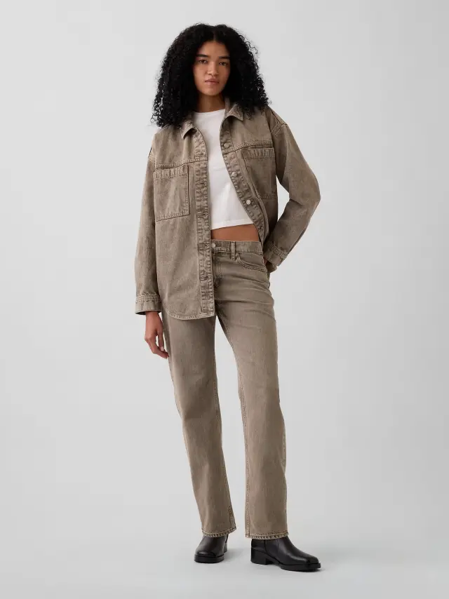 Γυναικείο Mid Rise Τζιν Παντελόνι Ίσιας Γραμμής Taper Brown acid wash