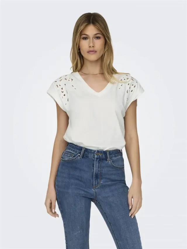 Μπλούζα με Ve γιακά, JDYROSE LIFE S/S EMB TOP, JDY - XS