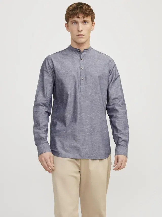 JJESUMMER TUNIC LINEN BLEND SHIRT LS SN faded denim 3