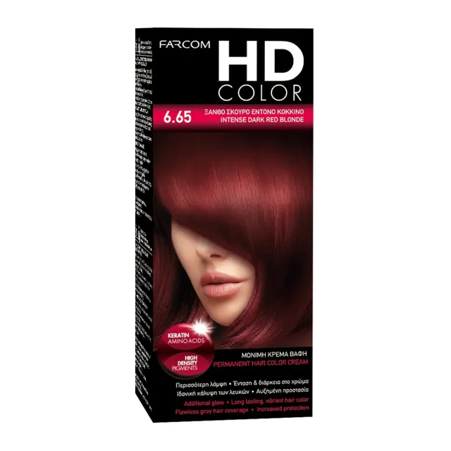 Farcom Βαφή Μαλλιών HD Color No 6.65 Ξανθό Σκούρο Έντονο Κόκκινο ,60ml