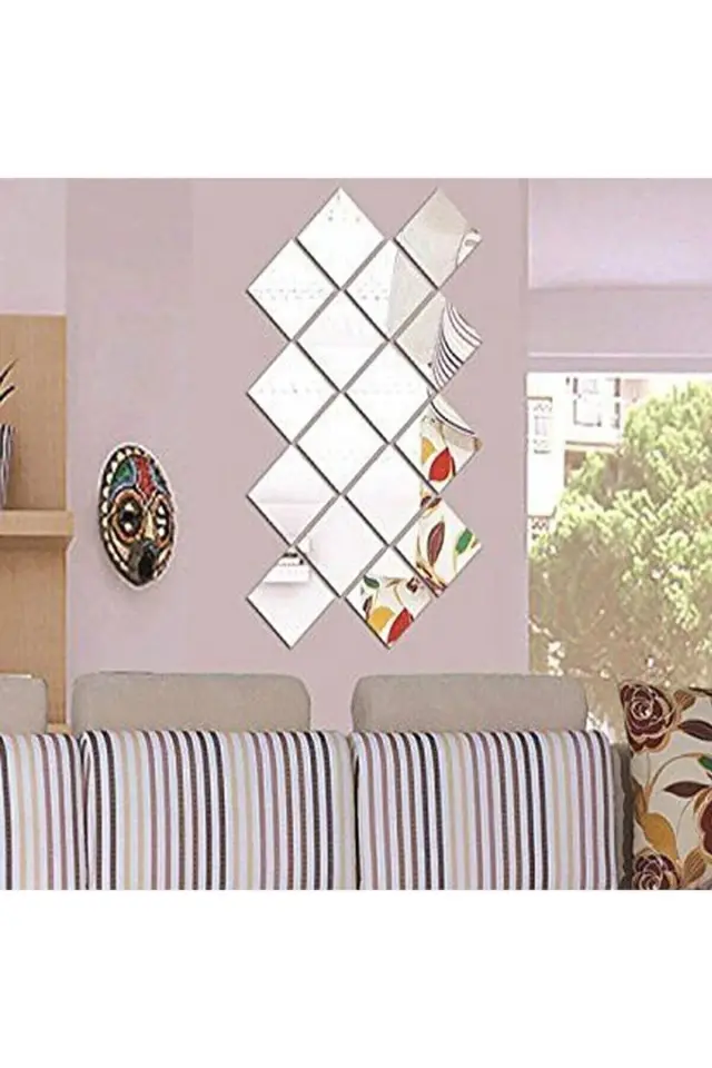 Stewehome Διακοσμητικός καθρέφτης από πλαστικό σετ 4 τεμαχίων αυτοκόλλητος 20x20 cm 2
