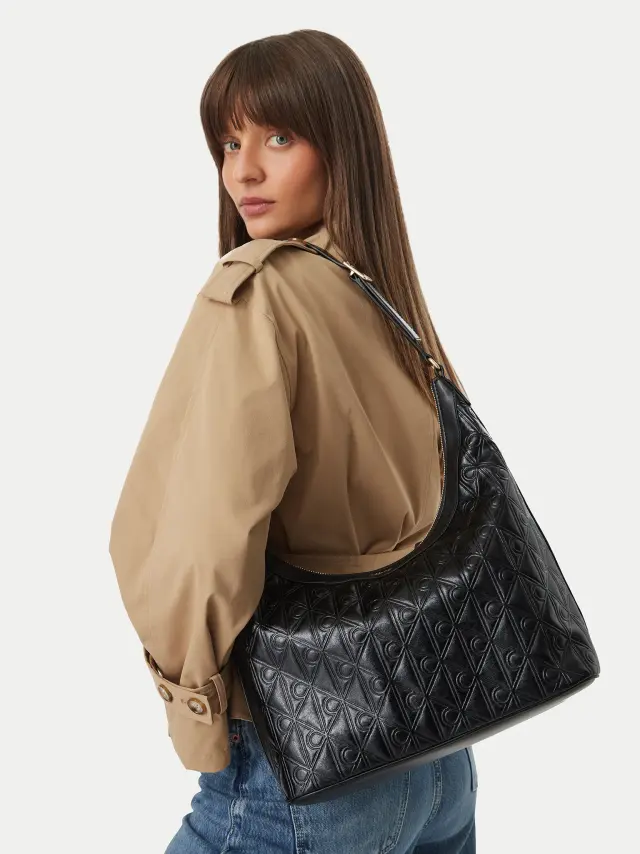 Calvin Klein Emblem Aop Debossed Medium Shoulder Bag Μαύρο 2