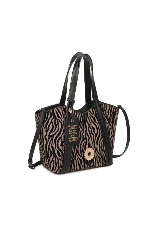 LE PANDORINE - Vicky shopping bag with dove grey animal print 2