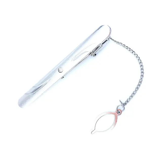 Ασημί Κλιπ Γραβάτας 6 cm με Αλυσίδα – LGTC-M65