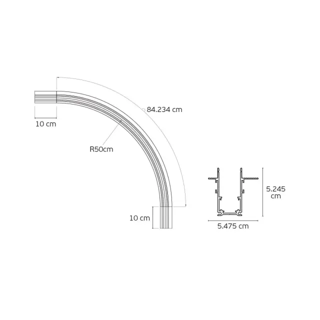 Eiva Led μαγνητική ράγα R50εκ λεπτή 48V DALI καμπυλωτή χωνευτή trimless μαύρη Μαύρο 2