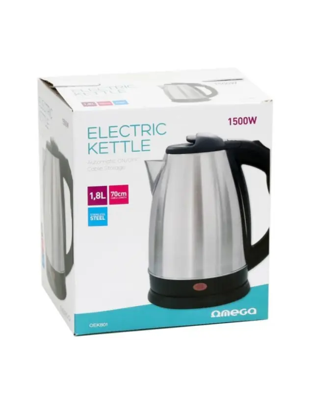 OMEGA ELECTRIC KETTLE 1500W STAINLESS STEEL BRUSHED FINISH 2