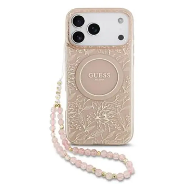 Guess IML Flowers Allover Strap MagSafe Case for iPhone 17 Pro Max Pink