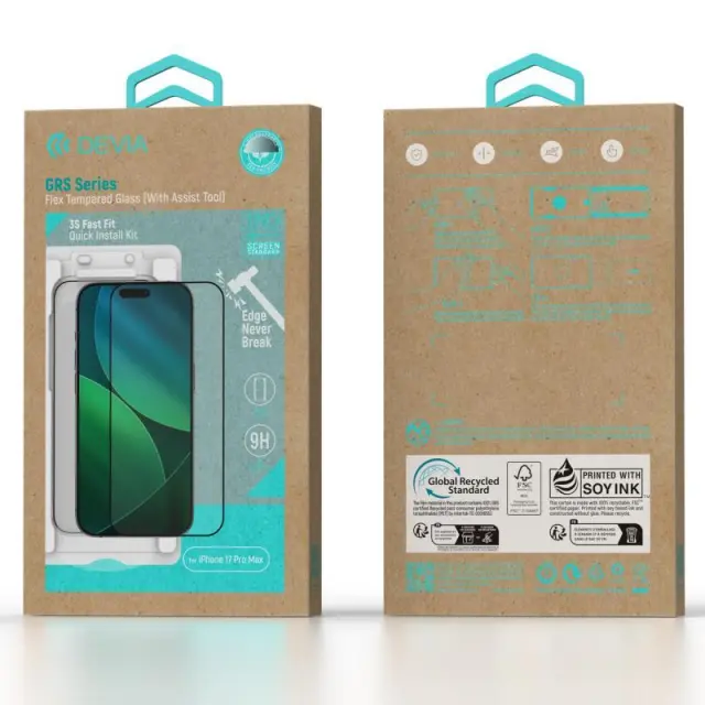 Tempered Glass Full Face Flex Devia Apple iPhone 18 Pro Max/ 17 Pro Max με Βοηθητικό Εργαλείο GRS Μαύρο (1 τεμ.) N71292