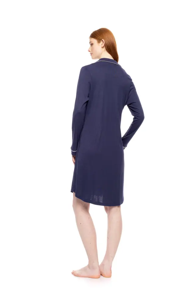 WN-1501 - Yacht Blue - NIGHTGOWN BUTTONED BAMBOO SOLID 3