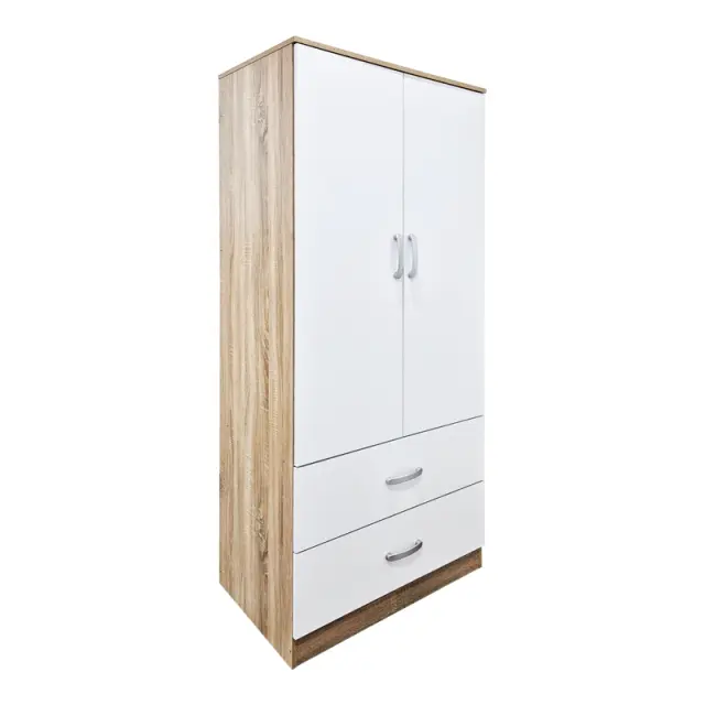 Ντουλάπα δίφυλλη με 2 συρτάρια Alvia pakoworld λευκό με sonoma 80x51.5x180εκ 3