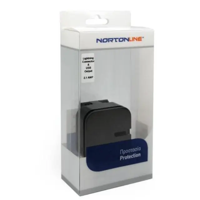 Φορτιστής Ταξιδίου Nortonline με Έξοδο USB A 2.1A & Ένσωματωμένο Καλώδιο Wrap Lightning Μαύρο N20577
