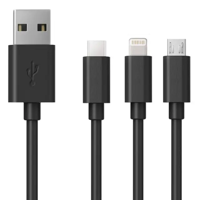 Καλώδιο Σύνδεσης και Φόρτισης Ancus Flow E44 USB 3 σε 1 Micro-USB, USB-C, Lightning 3.0A Μαύρο 1m 3