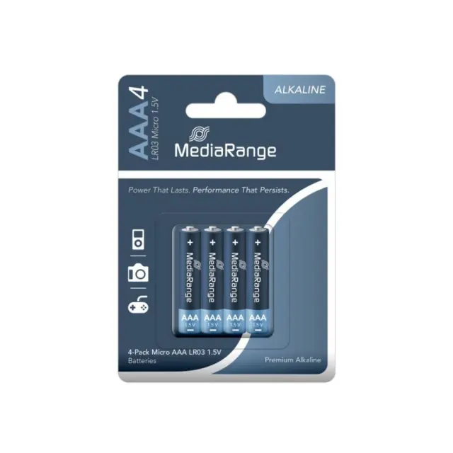 MediaRange Premium Alkaline Batteries Micro AAA|LR03|1.5V Pack 4 (MRBAT101)
