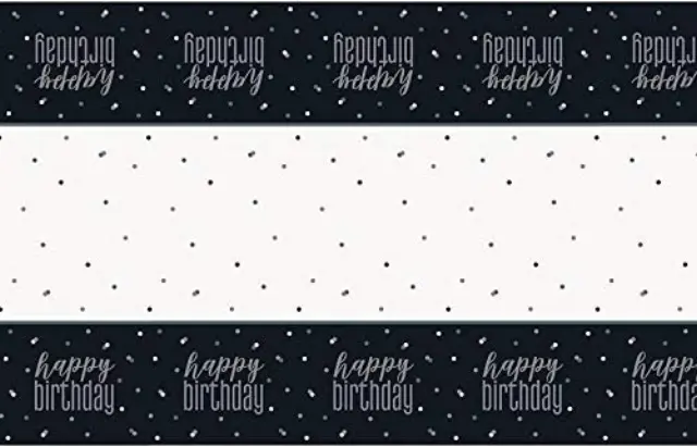 Τραπεζομάντηλο Πλαστικό Glitz Black & Silver Birthday / 137 x 213 εκ