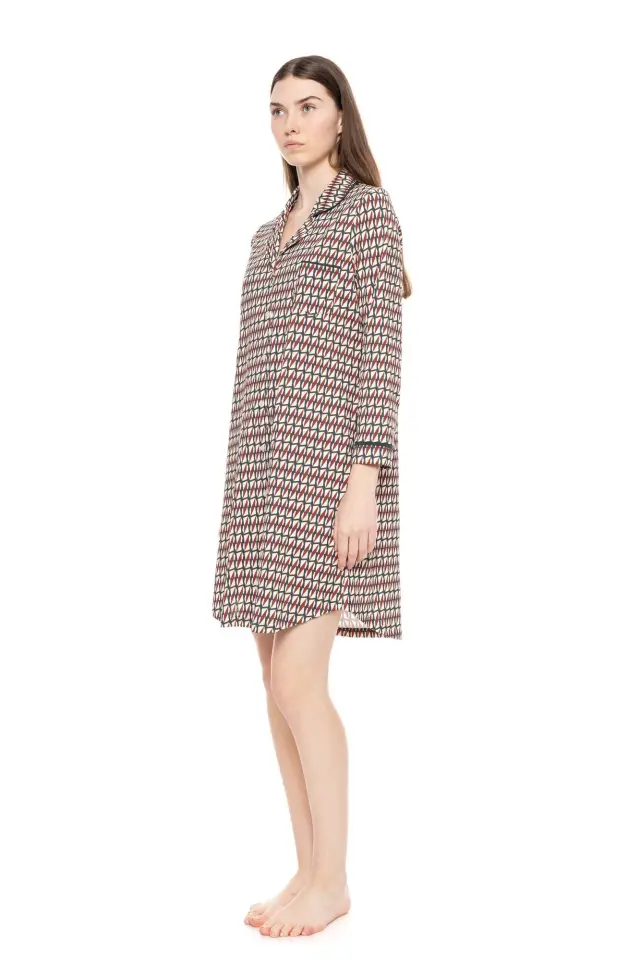 W1560 - Type - NIGHTGOWN BUTTONED FOREST GREEN GEO 2