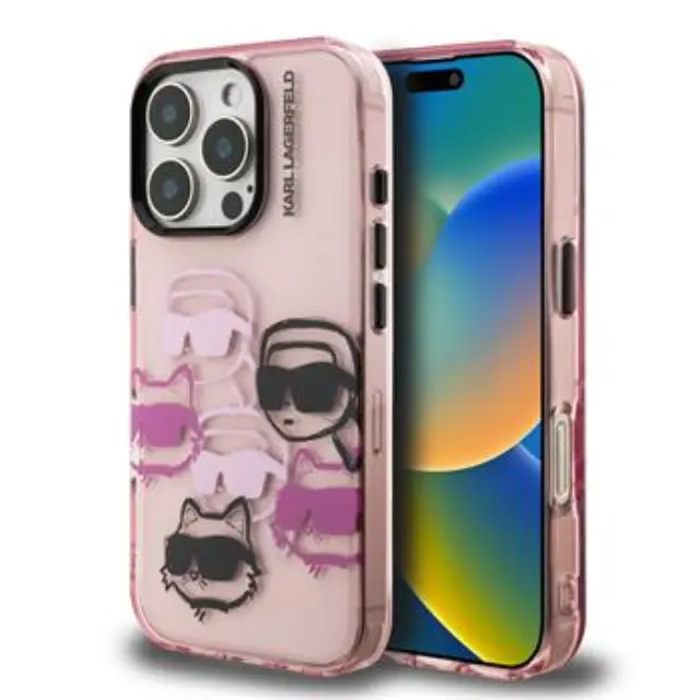Karl Lagerfeld IML Multi K&CH Heads Case for iPhone 16 Pro Pink
