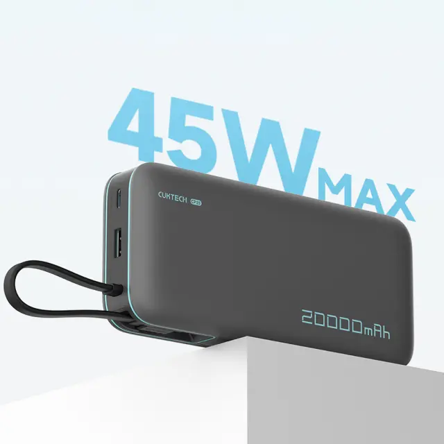Cuktech® Powerbank με Built-in Καλώδιο USB-C 20000mAh 45W-Gray 3