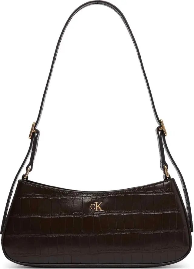 Calvin Klein Γυναικεία Μικρή Τσάντα CK Croc Small Shoulder Bag Σκούρο Καφέ