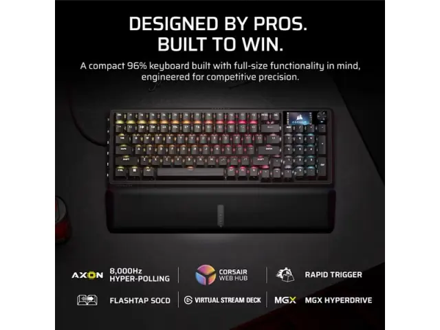 Corsair Keyboard Vanguard 96 Pro LCD (RGB, MGX Hyperdrive, PBT) (CH-91E911G-NA) 2