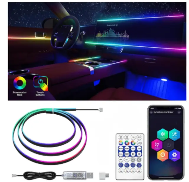 Διακοσμητικός Φωτισμός LED RGB 110cm Καμπίνας Αυτοκινήτου USB με τηλεχειριστήριο HW-0401