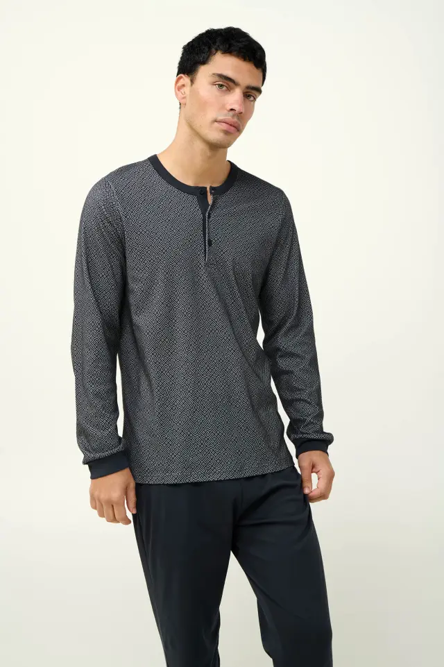 Χειμερινή Ανδρική Πυτζάμα Βαμβακερή Vamp 23630 DARK GRAY
