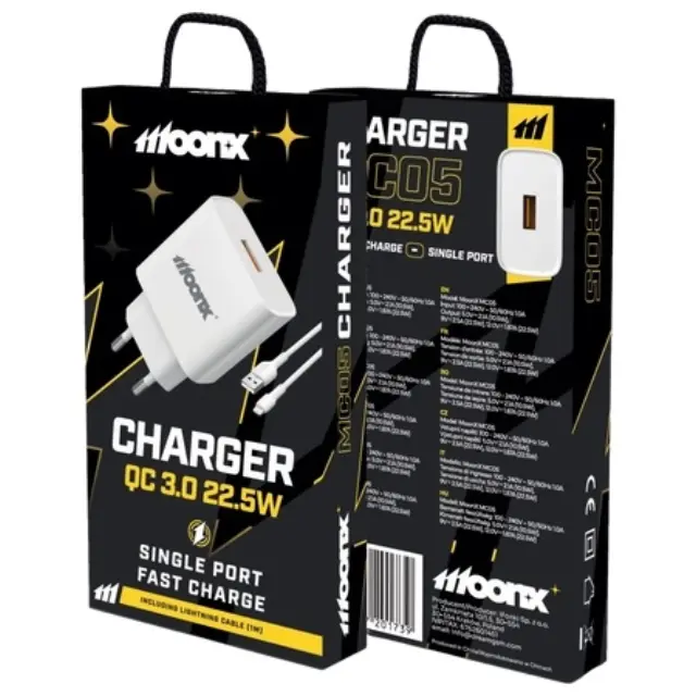 MOONX wall charger MC05 22,5W 1xUSB QC3.0 + cable Lightning White