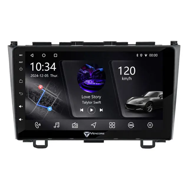VenCore Οθόνη Multimedia Android 15 9" PX5S Octa-Core 2GB/32GB IPS με Πρόσοψη, CarPlay, Android Auto και Υποστήριξη Κάμερας 360° για Honda CRV 2006-2012 – Μαύρη (3236-10005-0110B) 2
