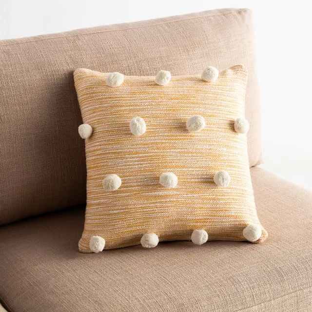 Μαξιλαροθήκη 43x43cm GOFIS HOME Poms Mustard
