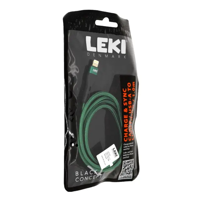 Καλώδιο Σύνδεσης και Φόρτισης Leki Black Concept USB-A σε Lightning Braided Πράσινο 1m