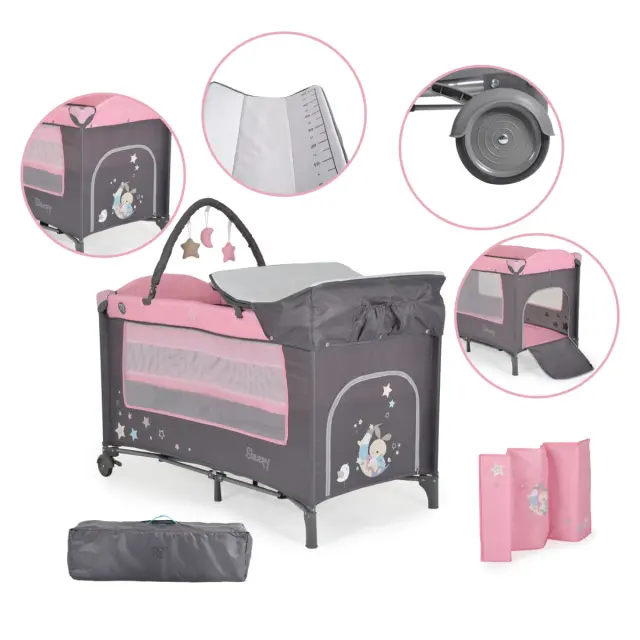 Moni Sleepy Παρκοκρέβατο 2 Επιπέδων με Αλλαξιέρα Pink