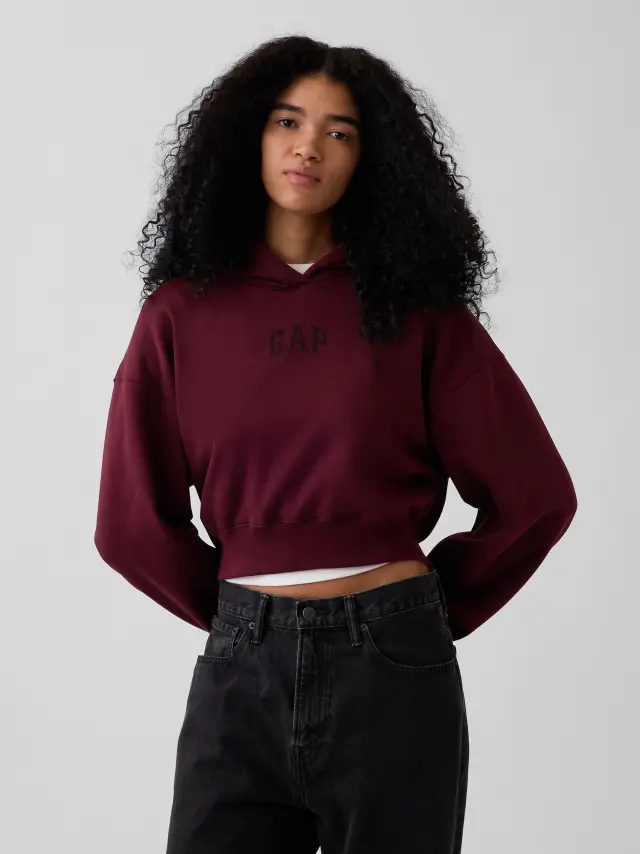 Γυναικείο Φούτερ με Κουκούλα VintageSoft Cropped με Λογότυπο Purple burgundy