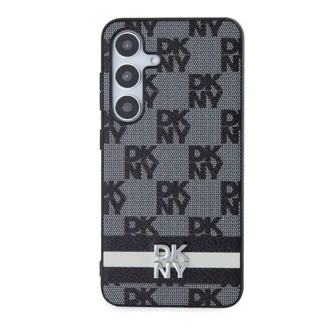DKNY PU Leather Checkered Pattern and Stripe Case for Samsung Galaxy S24+ Black 2