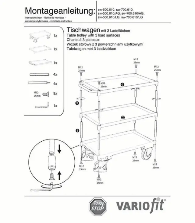 Variofit sw-700.610/AG Τρόλεϊ Μεταφοράς 2 Επιπέδων για Φορτίο Βάρους ως 400kg 3