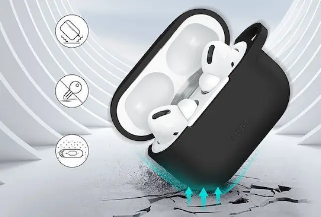 Esr® Bounce Θήκη Σιλικόνης με Γάντζο για Apple AirPods Pro 1/2-Μαύρο 2