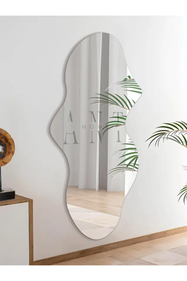 Stewehome Ασύμμετρος διακοσμητικός καθρέφτης τοίχου από γυαλί Ασημί 100x50 cm 3