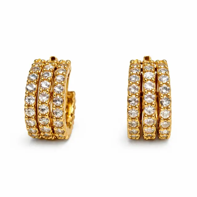 Ghetto Gold Triple Row Crystal Earrings | Stainless Steel Pave Mini Hoops