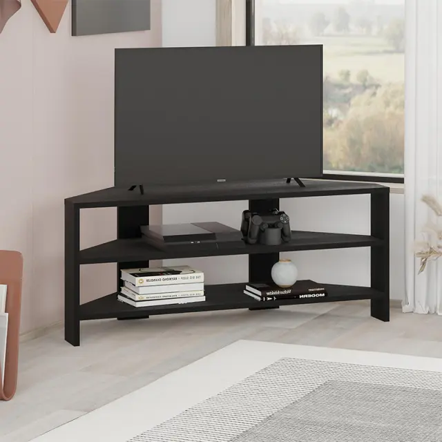 Έπιπλο τηλεόρασης γωνιακό Thales Megapap χρώμα black wood 110x36x45εκ.