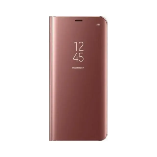 Clear View Mirror Stand Book Case Huawei Y6 2019 Rose Gold