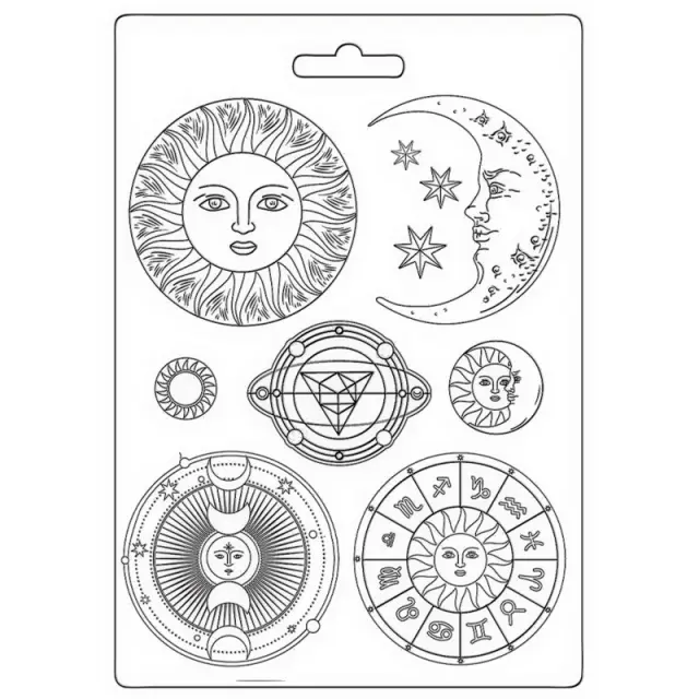 Καλούπι εύκαμπτο A5, 15x21cm, Stamperia, Cosmos Infinity, Sun and moon