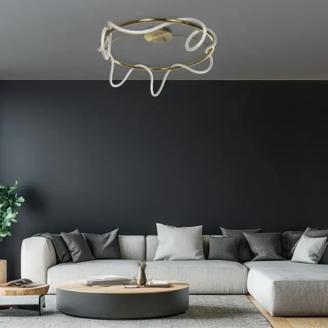 LED Μοντέρνο Φωτιστικό Οροφής GLOW 65Watt CCT σε Χρυσό Πλατίνα και Λευκό Νήμα KLV-101-0150 2