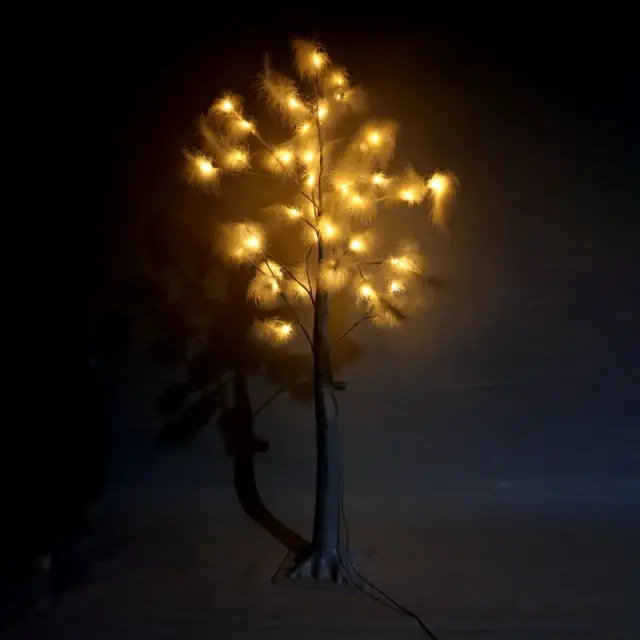 Led Φωτιζόμενο Χριστουγεννιάτικο Δέντρο Με Λευκά Πούπουλα Με 48Led Θερμό Φωτισμό 1.20m - Chistmas LED tree white feather 082344