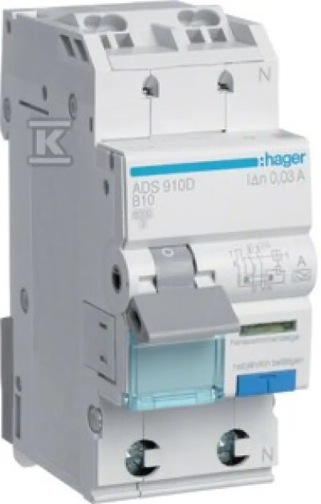 Differential circuit breaker 1P+N 10A, 30mA, B 6kA, type A, QC