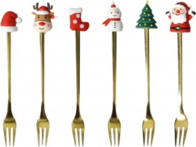Christmas Set 6 Forks Σετ 6 Πιρουνάκια Ανοξείδωτα Με Λαβή Σιλικόνη