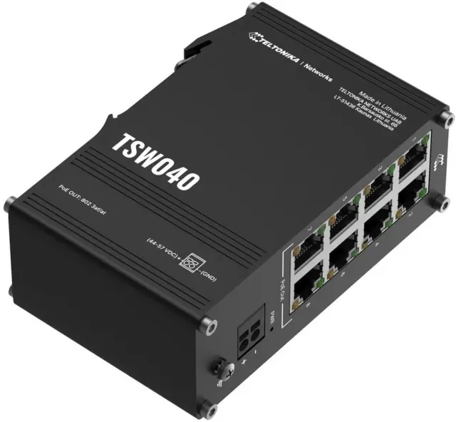Teltonika TSW040 Industrial unmanaged PoE switch, 8x LAN, 8x PoE