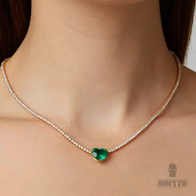 Ghetto Choker Crystal Necklace Green Heart 2