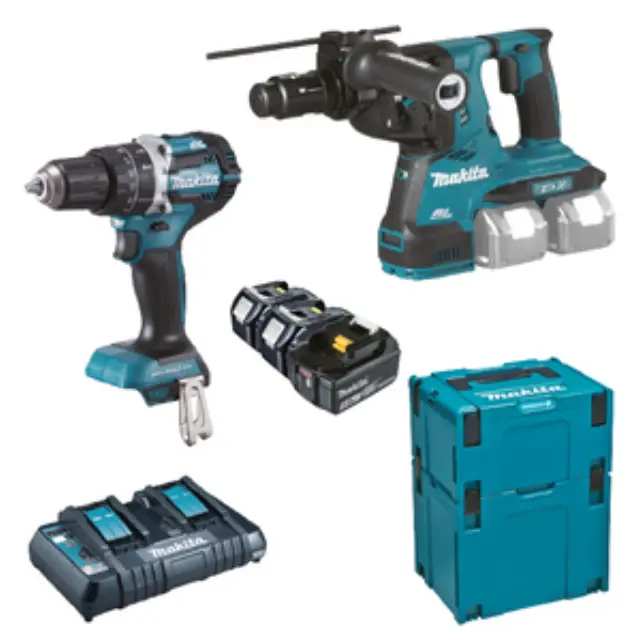 Makita DLX2280PTJ - Promo kit: Κρουστικό δραπανοκατσάβιδο DHP484 (60Nm), το πιστολέτο 3 λειτουργιών 18Vx2 DHR281, 3 μπαταρίες 18V/5.0Ah, 2πλό ταχυφορτιστή και 2 βαλίτσες MakPac.