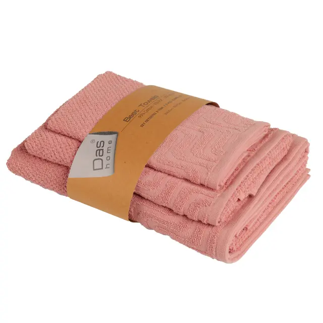 Σετ 3Τεμ Πετσέτες 30x50-50x90-70x140 550gsm Best Das Home 0883 Pink 95% Βαμβάκι-5% Πολυέστερ