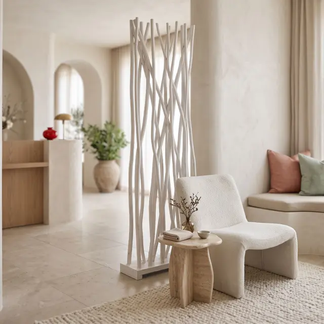 Διακοσμητικό δαπέδου Jati pakoworld teak ξύλο σε white wash απόχρωση 60x20x190εκ