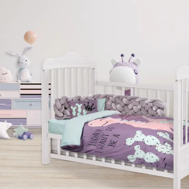 Σετ Σεντόνια Κούνιας 125Χ170 Χωρίς Λάστιχο Smile Das Home 4853 Μωβ-Μέντα 2